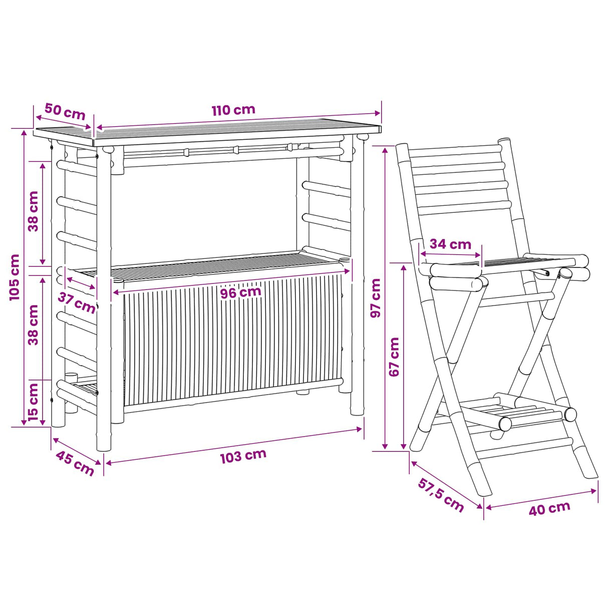 Outdoor Bar Table and Stools 3 pcs Natural Bamboo