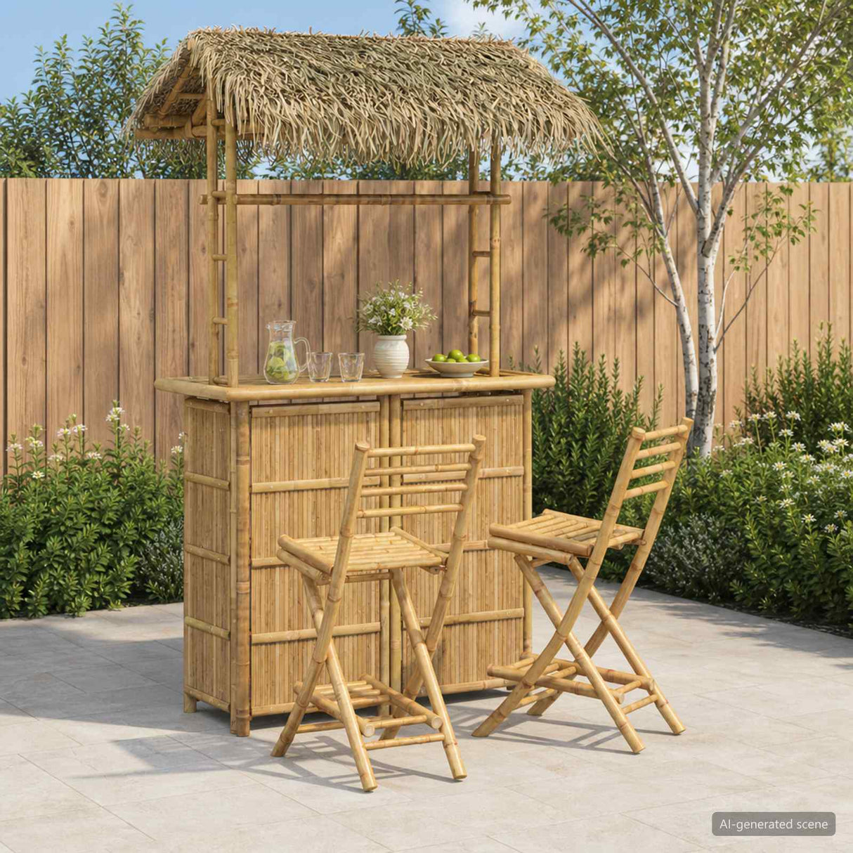 Outdoor Bar Table and Stools 3 pcs Natural Bamboo