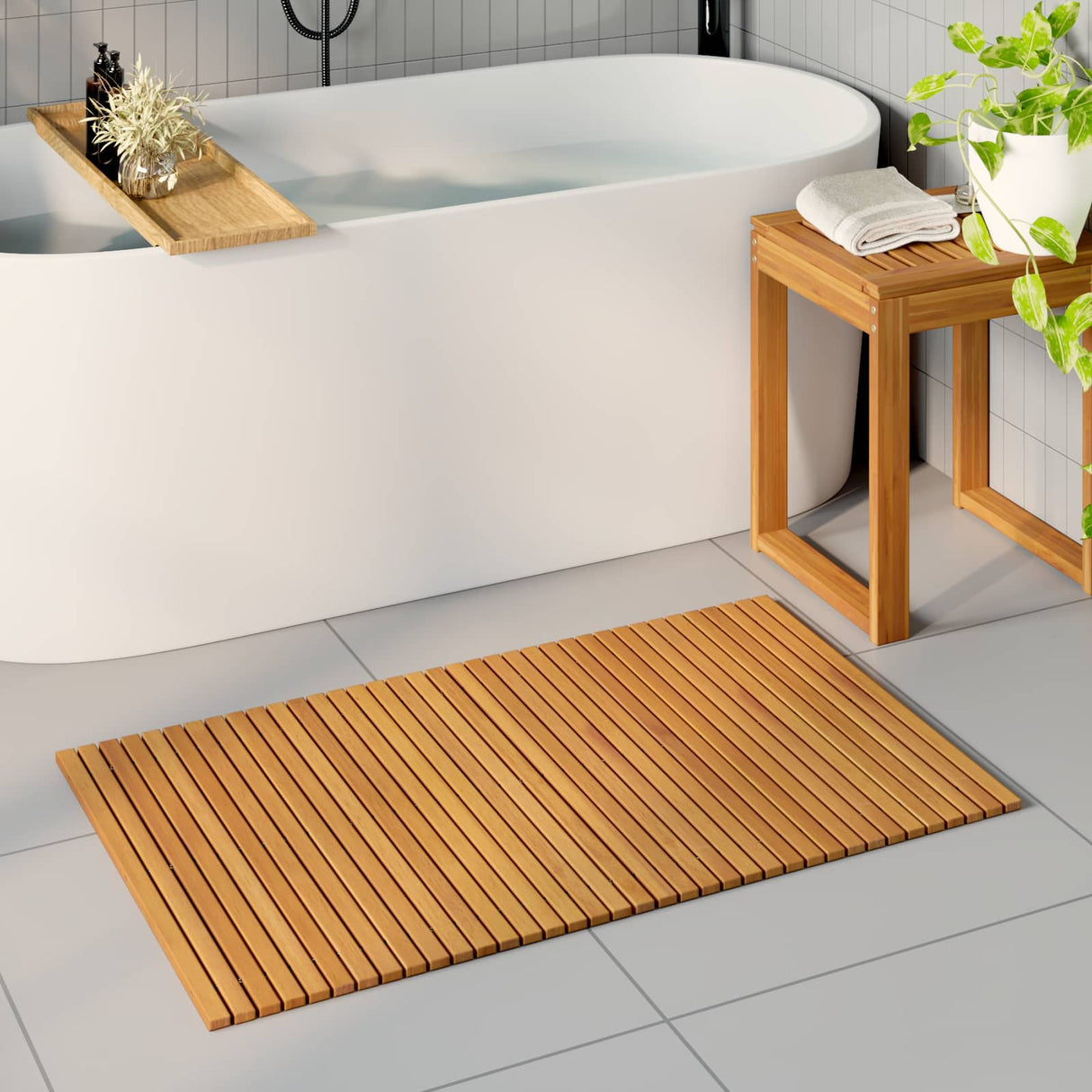 Bath Mat 3 pcs Natural 100 x 60 cm Solid Acacia Wood