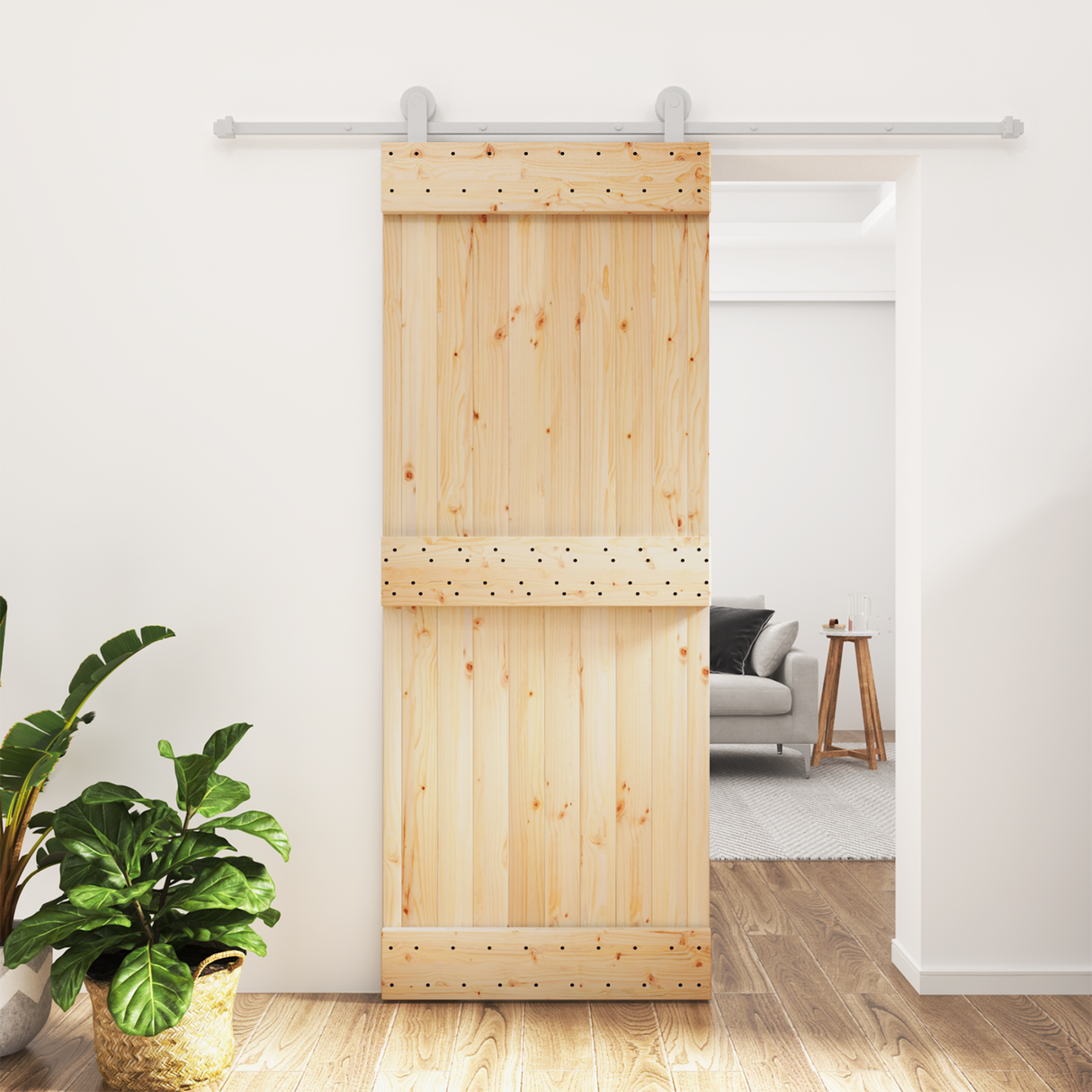 Sliding Door Natural and White 80 x 210 cm Solid Pine Wood
