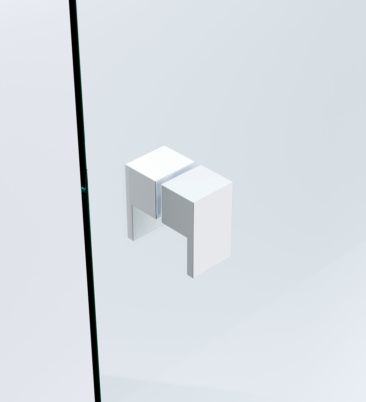 90x90cm Corner Frameless Shower Screen – White Wall Channel with Brass Hinges & Square Double Pull Handle
