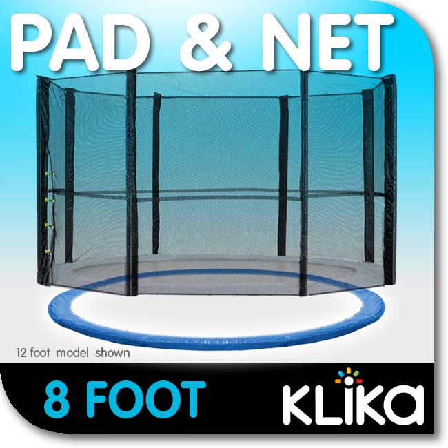 8ft Trampoline Replacement Safety Pad and Net Round 6 Poles Blue