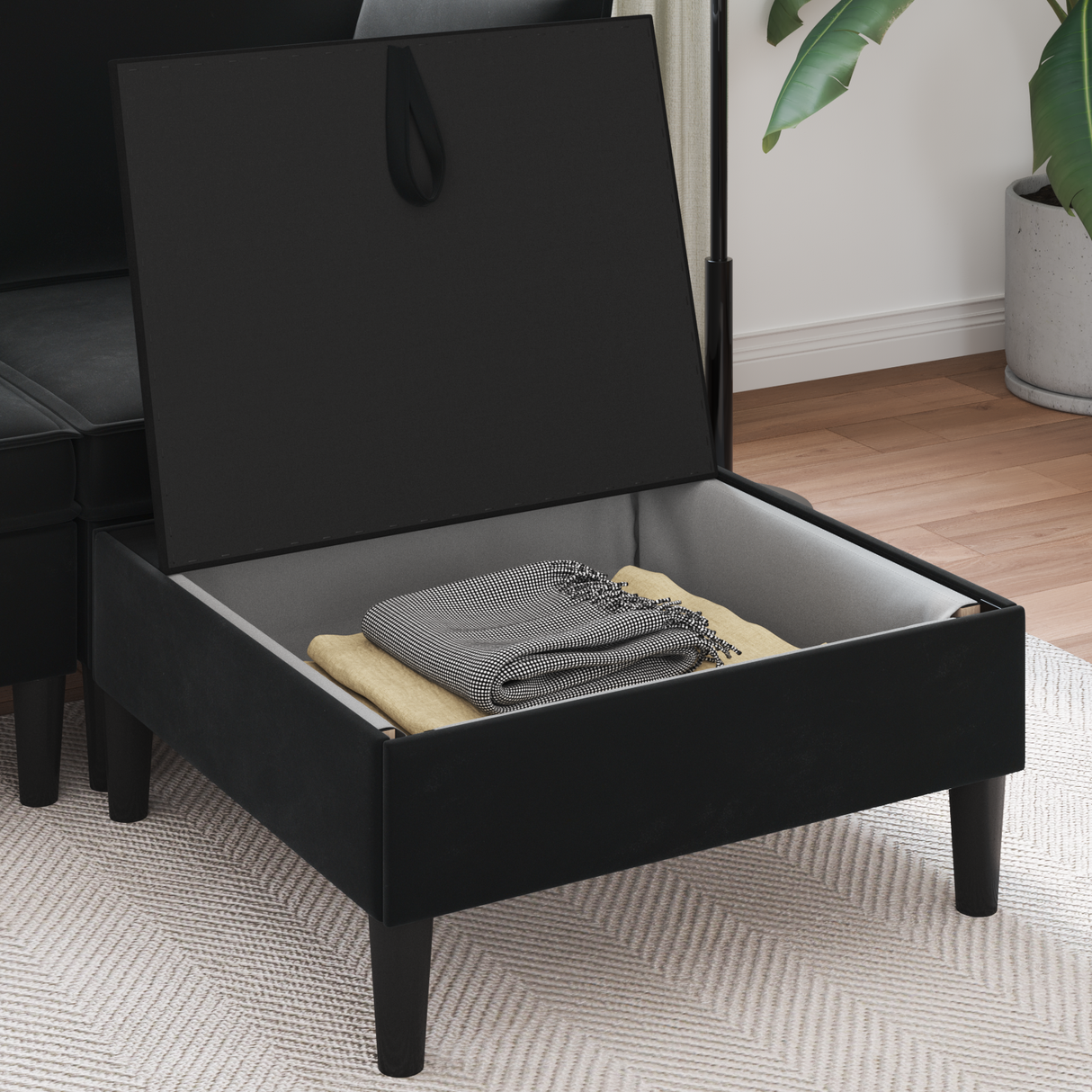 Sofa Stool with Storage Black Velvet