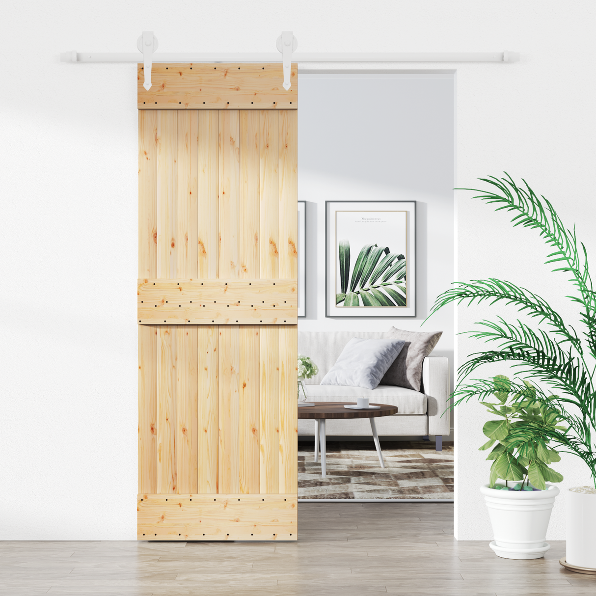 Sliding Door Natural and White 70 x 210 cm Solid Pine Wood
