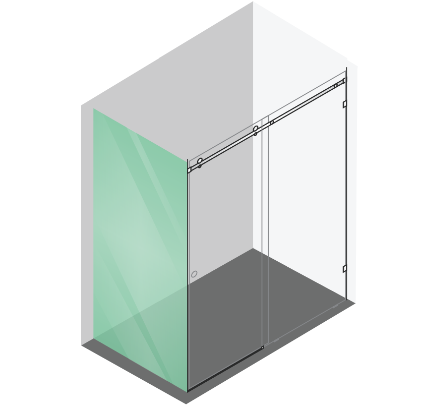 170x90cm Frameless Glass Sliding Corner Shower – With Nickel Rail and U-Brackets for Contemporary Bathrooms