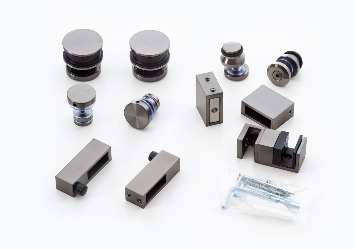 150x90cm Frameless Glass Sliding Corner Shower – With Gunmetal Rail and U-Brackets for Contemporary Bathrooms