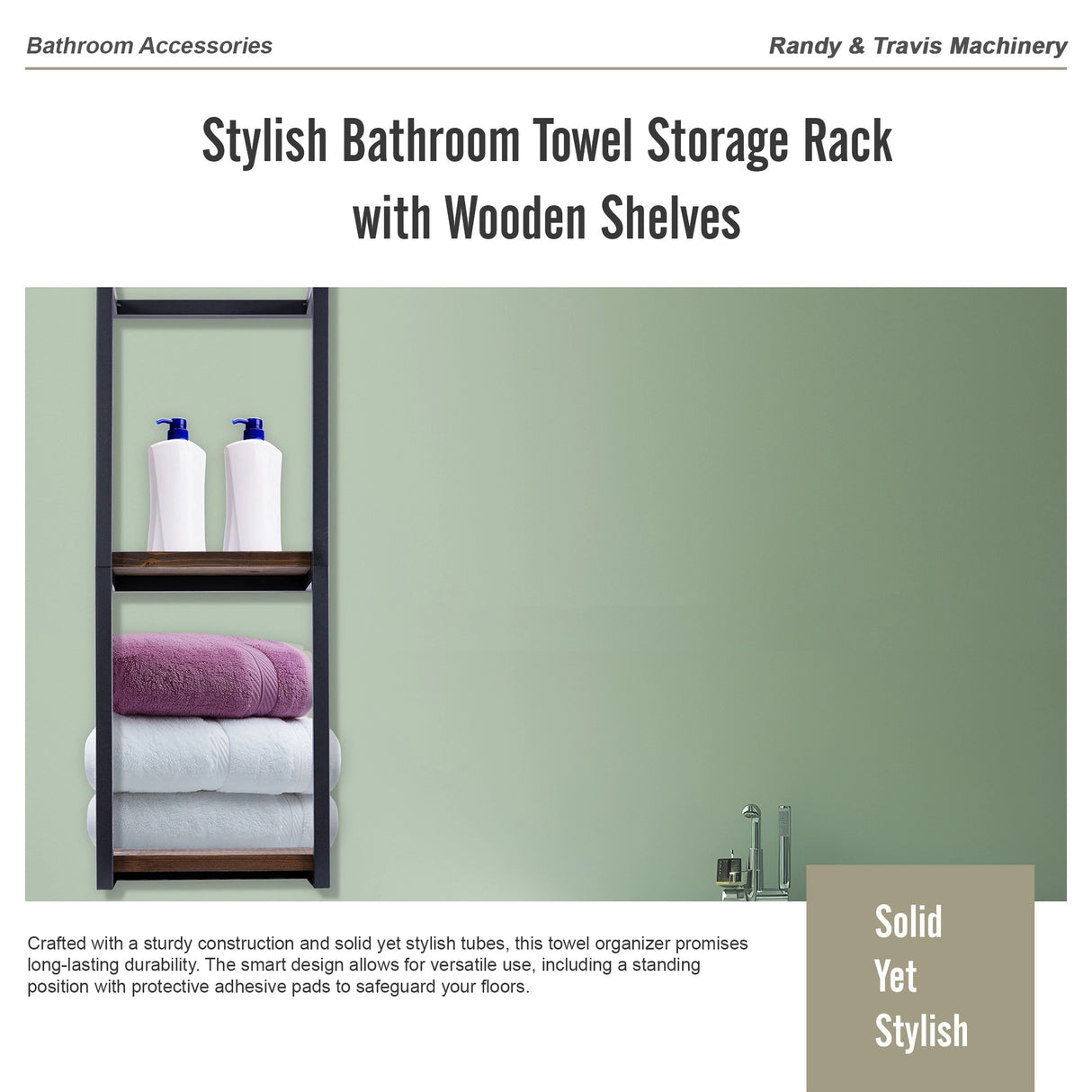 Stylish Bathroom Towel Storage Rack with Wooden Shelves