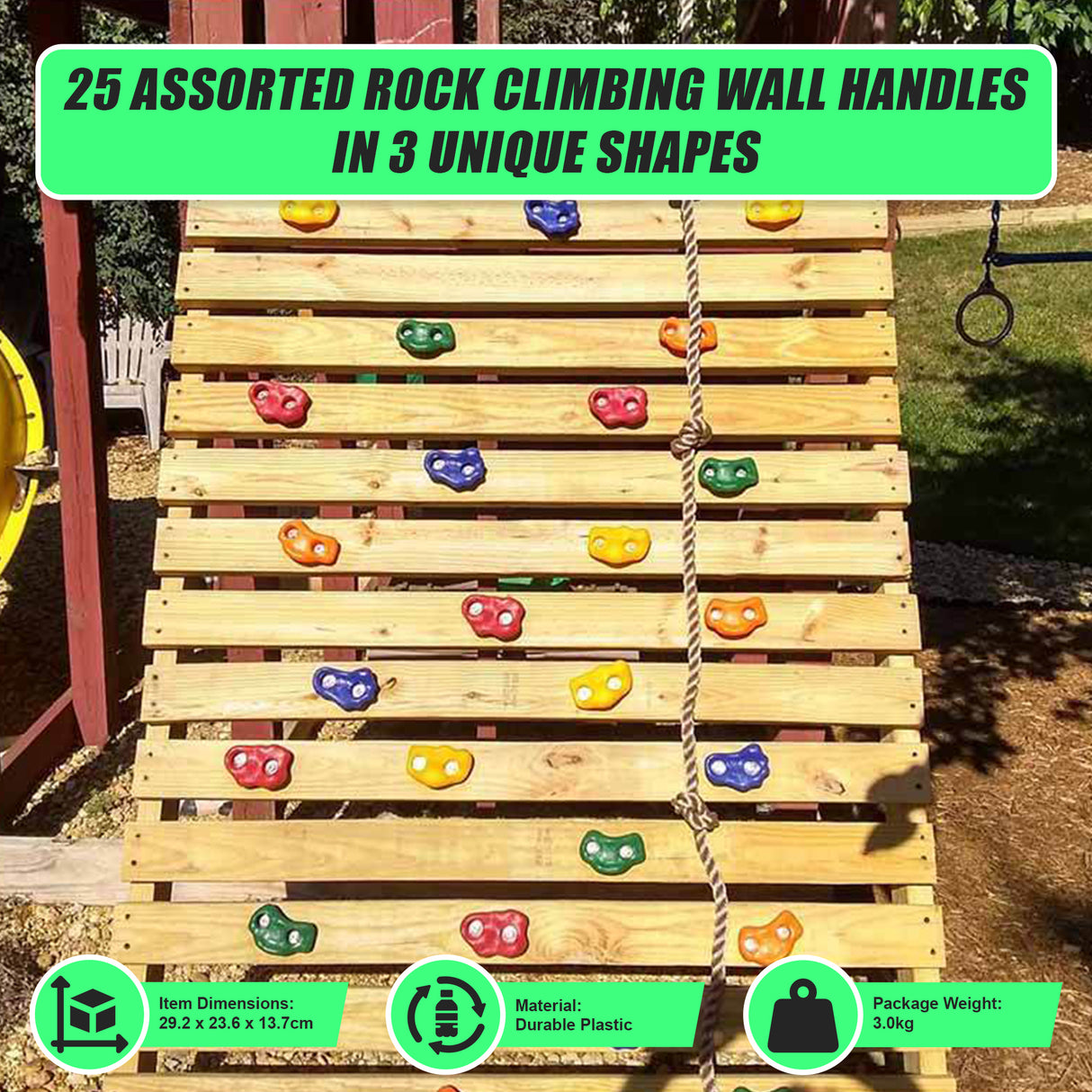 Jungle Gym Rock Climbing Holds Kids Wall Mounting Hardware Knotted Rope 25 Handles Playground