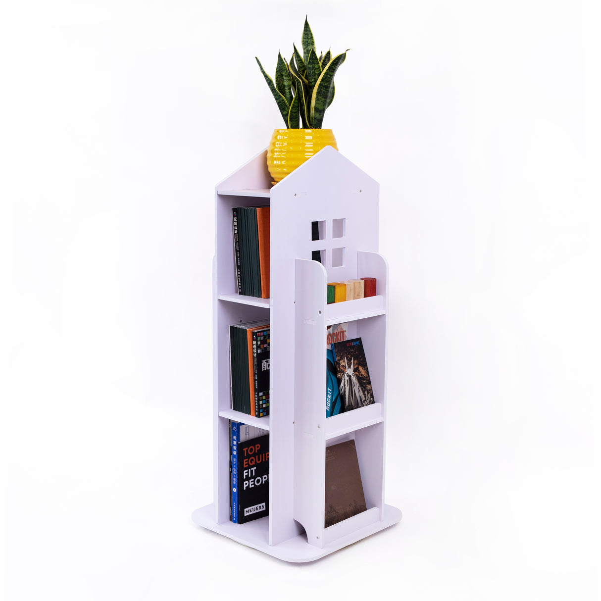 Rotating Bookcase Bookshelf Kid's Book Organiser Rack Wooden Castle Display Shelf