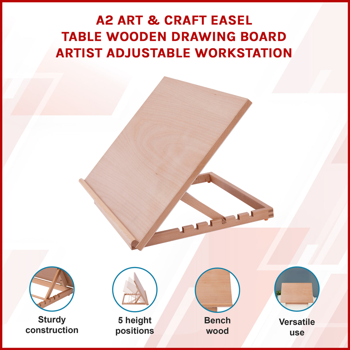 A2 Art & Craft Easel Table Wooden Drawing Board Artist Adjustable WorkStation