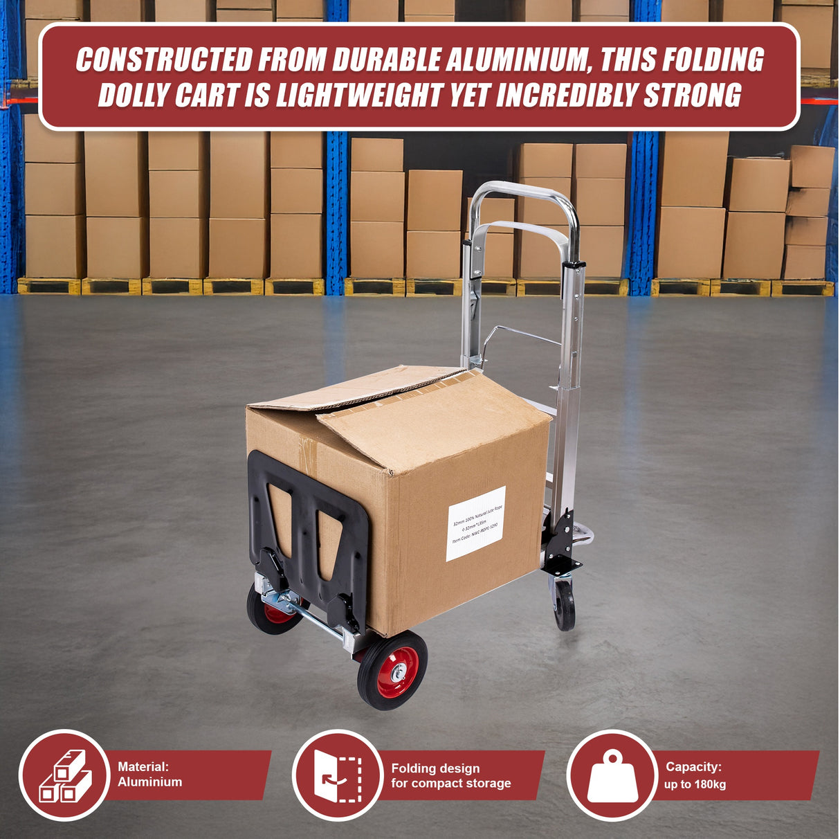 Hand Truck 2 in 1 Folding Dolly Cart 180kg Capacity Heavy Duty Aluminium