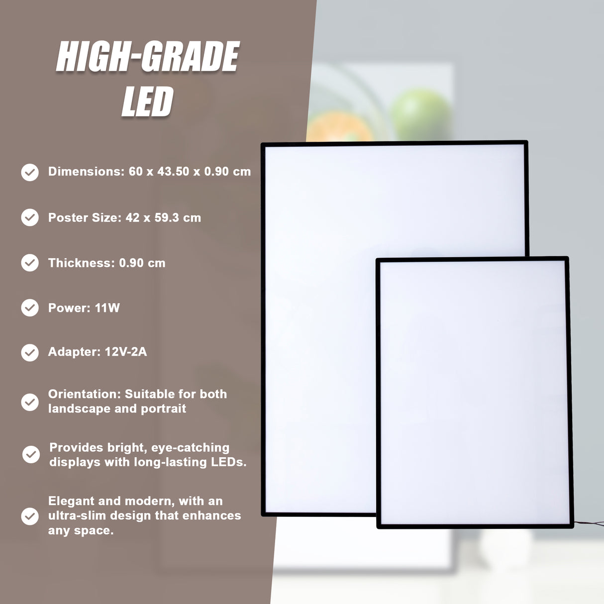 A2 LED Slim Advertising Lightbox Sign Wall-Mounted Poster Board Menu Frame