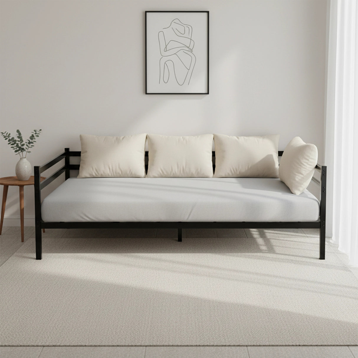 Single Daybed Metal Frame Sofa Premium Black Day Bed Steel Support