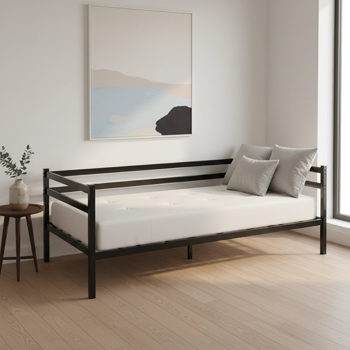Single Daybed Metal Frame Sofa Premium Black Day Bed Steel Support
