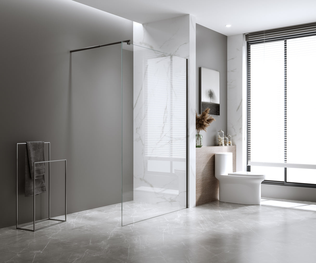 Glass Shower Screen Round Stabilising Pole in Black