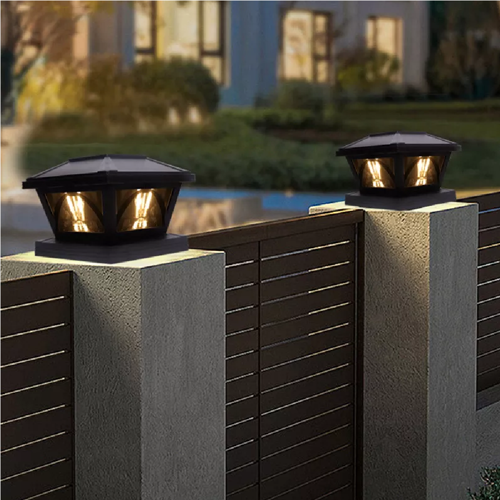 2 Pack Outdoor Flame Light Solar Post Deck Fence Cap