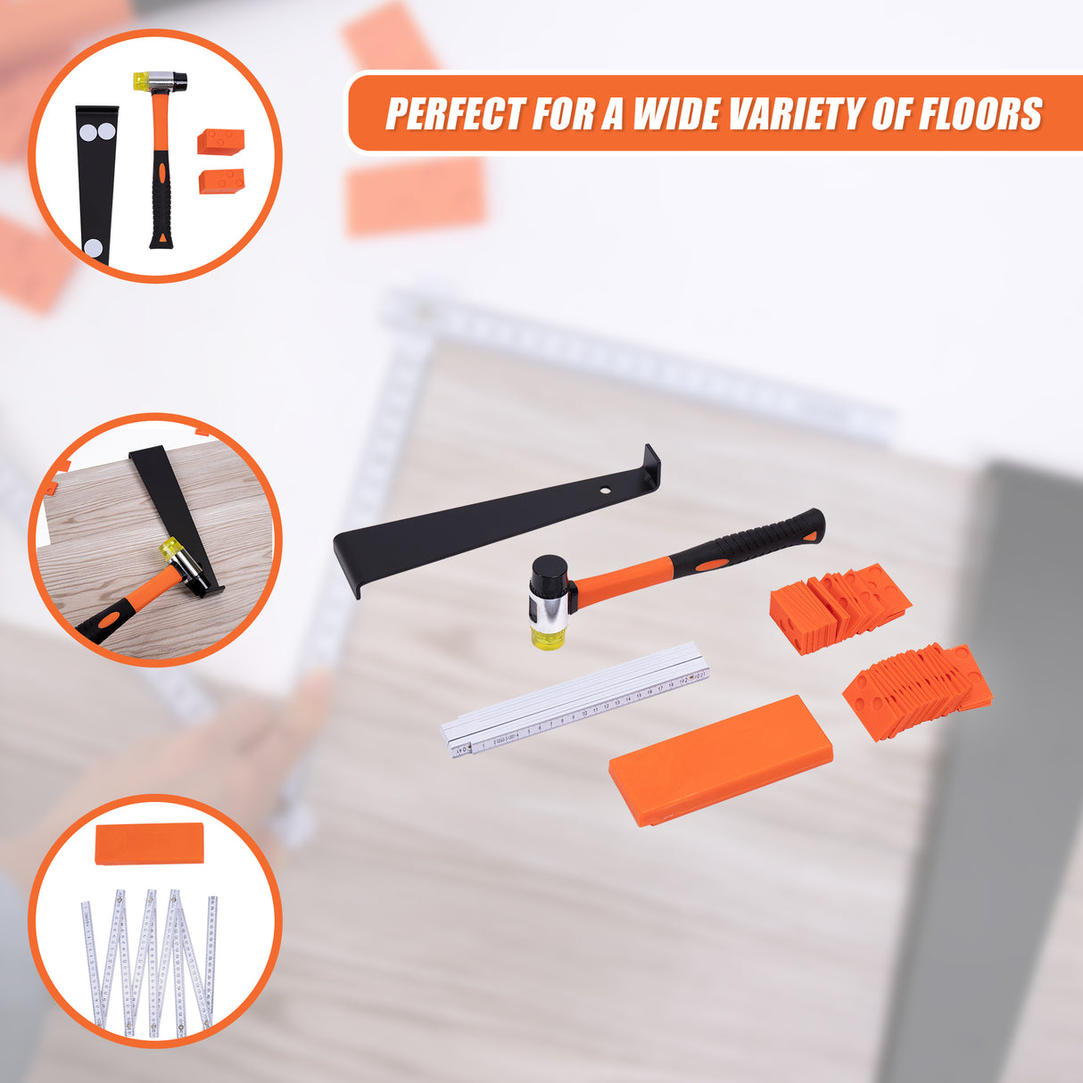 48Pc Laminate Wood Flooring Installation Kit Tapping Block Rubber Mallet