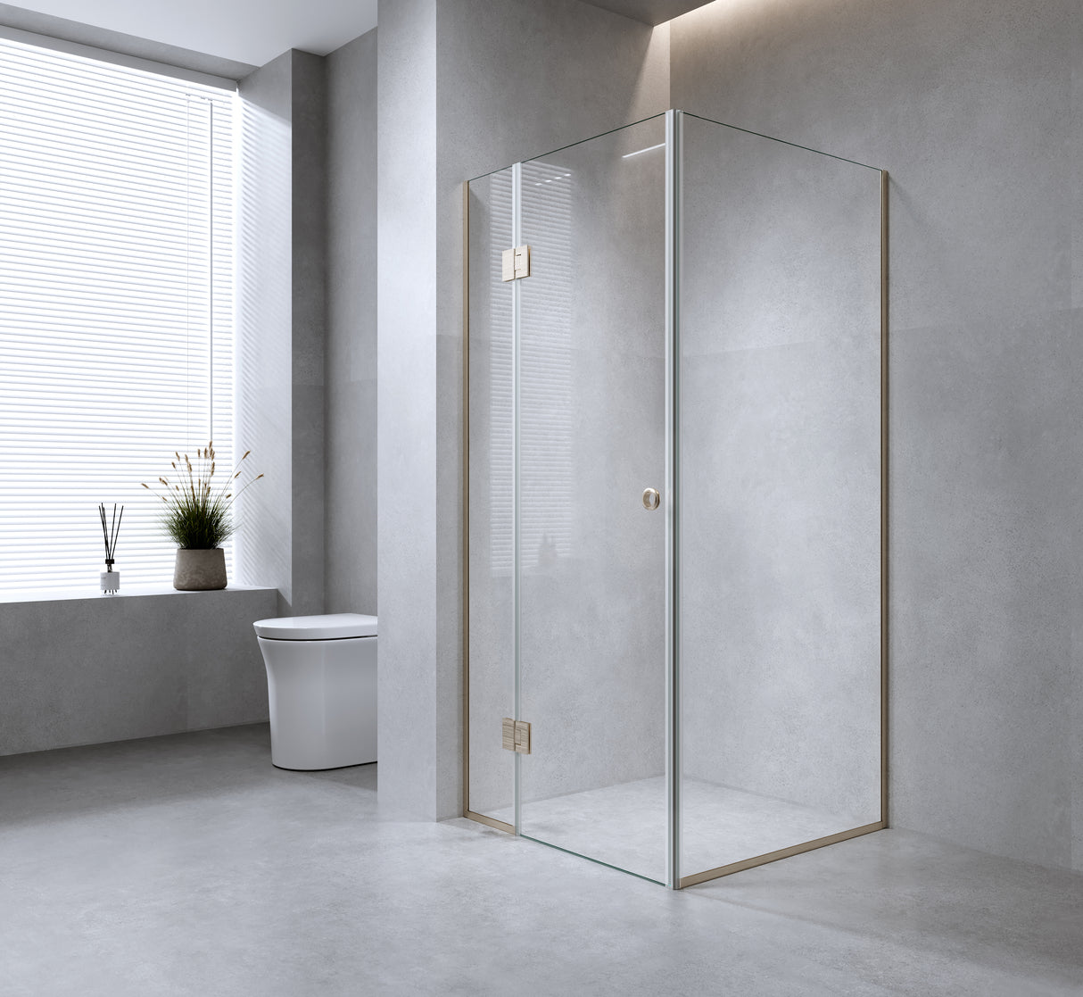 110x90cm Corner Frameless Shower Screen – Black Wall Channel and Floor Channel with Brass Hinges for Elegant Bathrooms