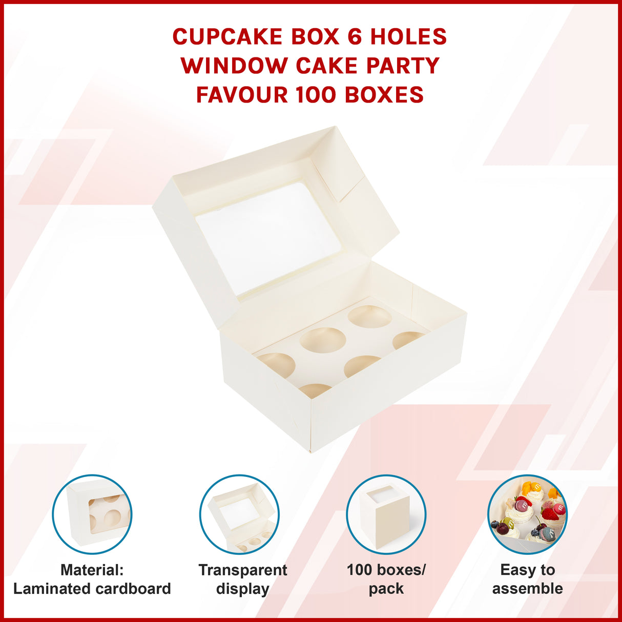 Cupcake Box 6 Holes Window Cake Party Favour 100 Boxes