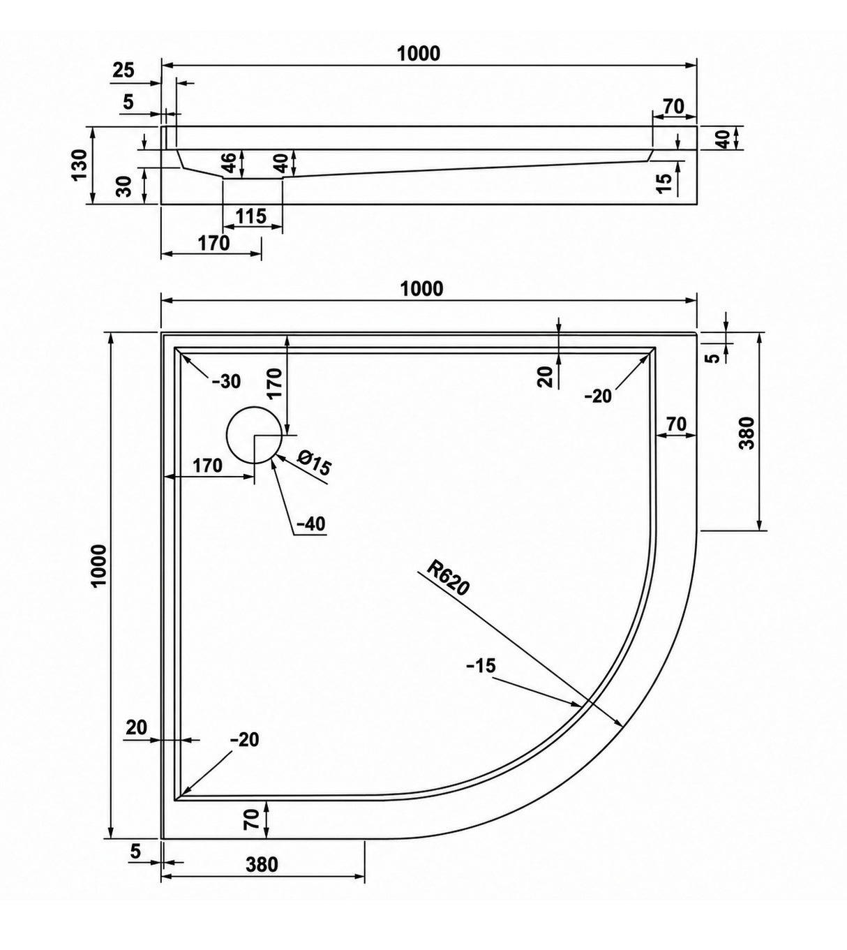100x100cm Rounded Curved Shower Base in White