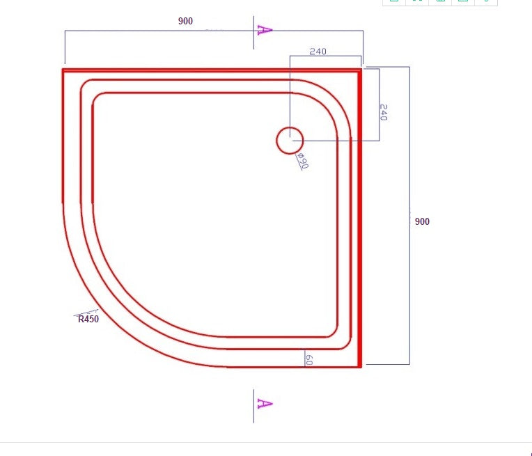 90x90cm Rounded Curved Shower Base in Black