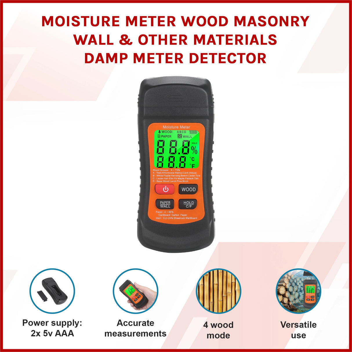 Moisture Meter Wood Masonry Wall & Other Materials Damp Meter Detector
