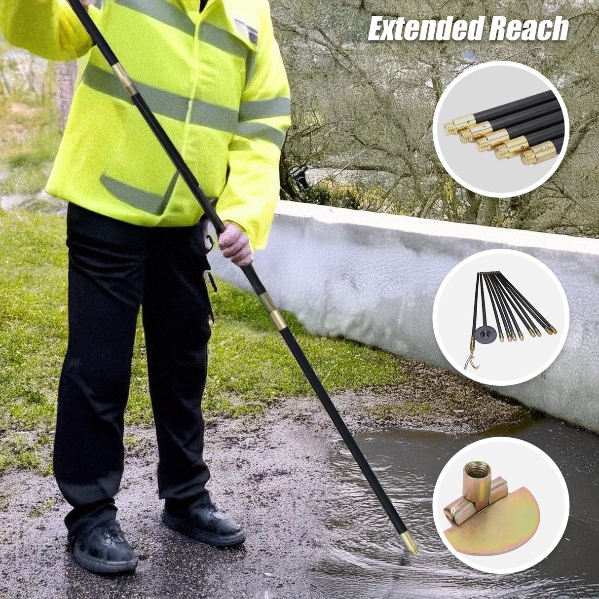 9m Drain Rod Set Kit Plunger Worm Scraper Cleaning Rods Rodding Carry Bag