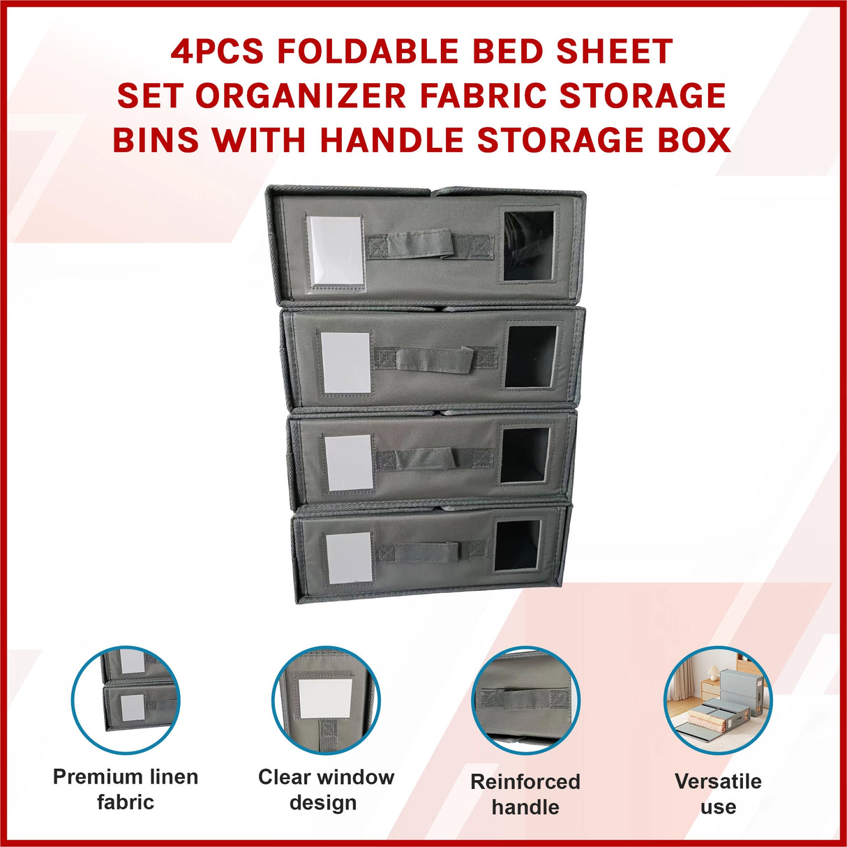 4PCS Foldable Bed Sheet Set Organizer Fabric Storage Bins with Handle Storage Box