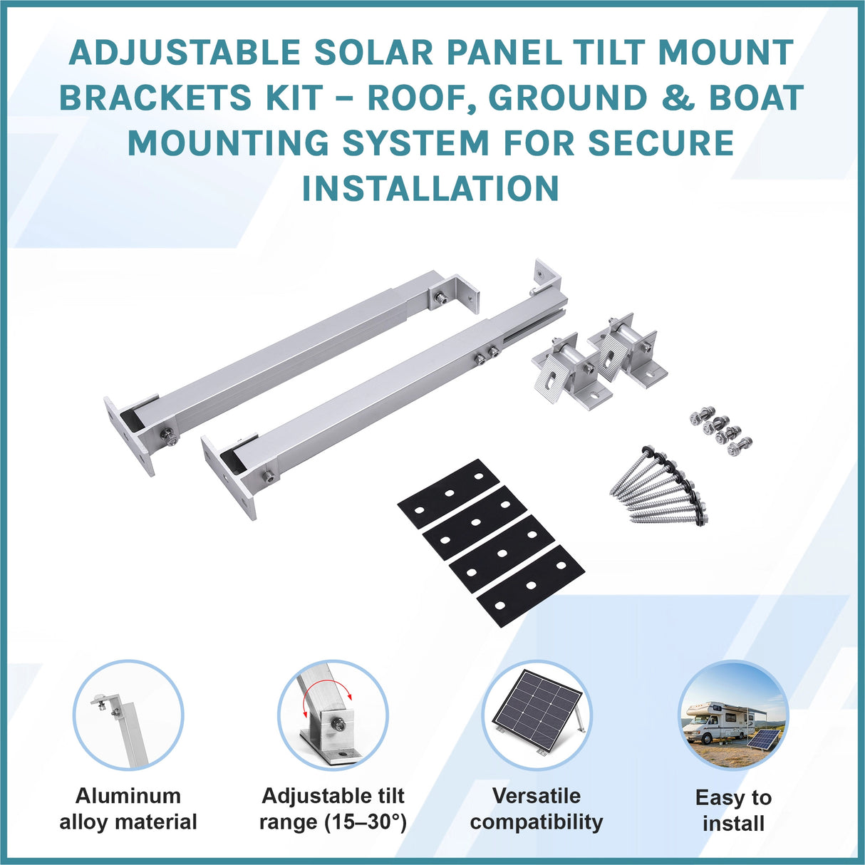 Adjustable Solar Panel Tilt Mount Brackets Kit – Roof, Ground & Boat Mounting System for Secure Installation