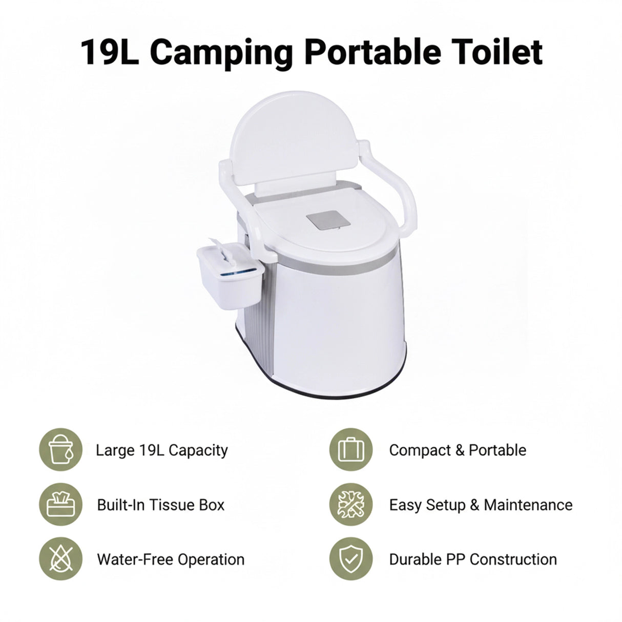 19L Camping Portable Toilet – Outdoor & Indoor Travel Commode Potty with Built-In Tissue Box