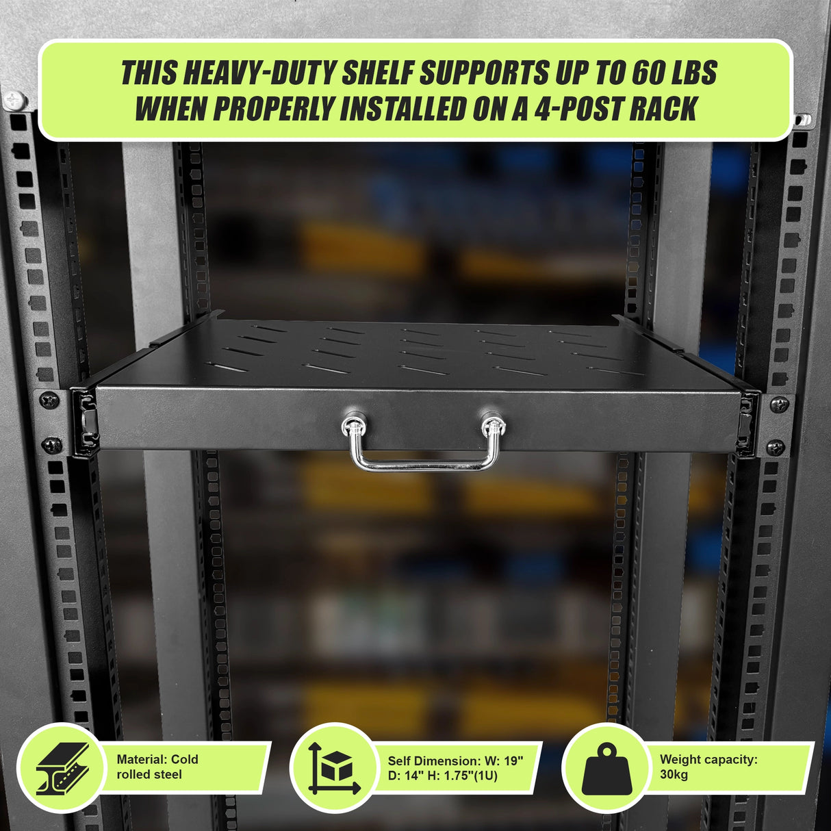 Sliding Rack Server Shelf 1U 19" 4 Post Mount – Adjustable 15" to 22" Rack Tray