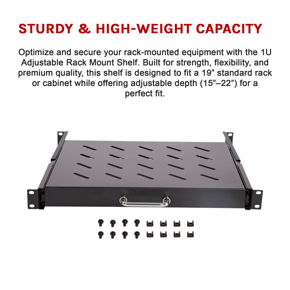 Sliding Rack Server Shelf 1U 19" 4 Post Mount – Adjustable 15" to 22" Rack Tray