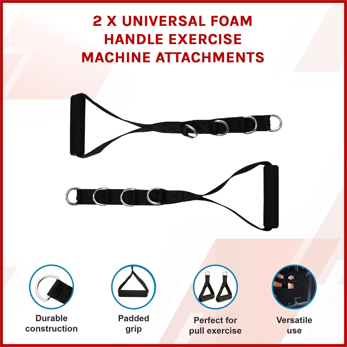 2 x Universal Foam Handle Exercise Machine Attachments