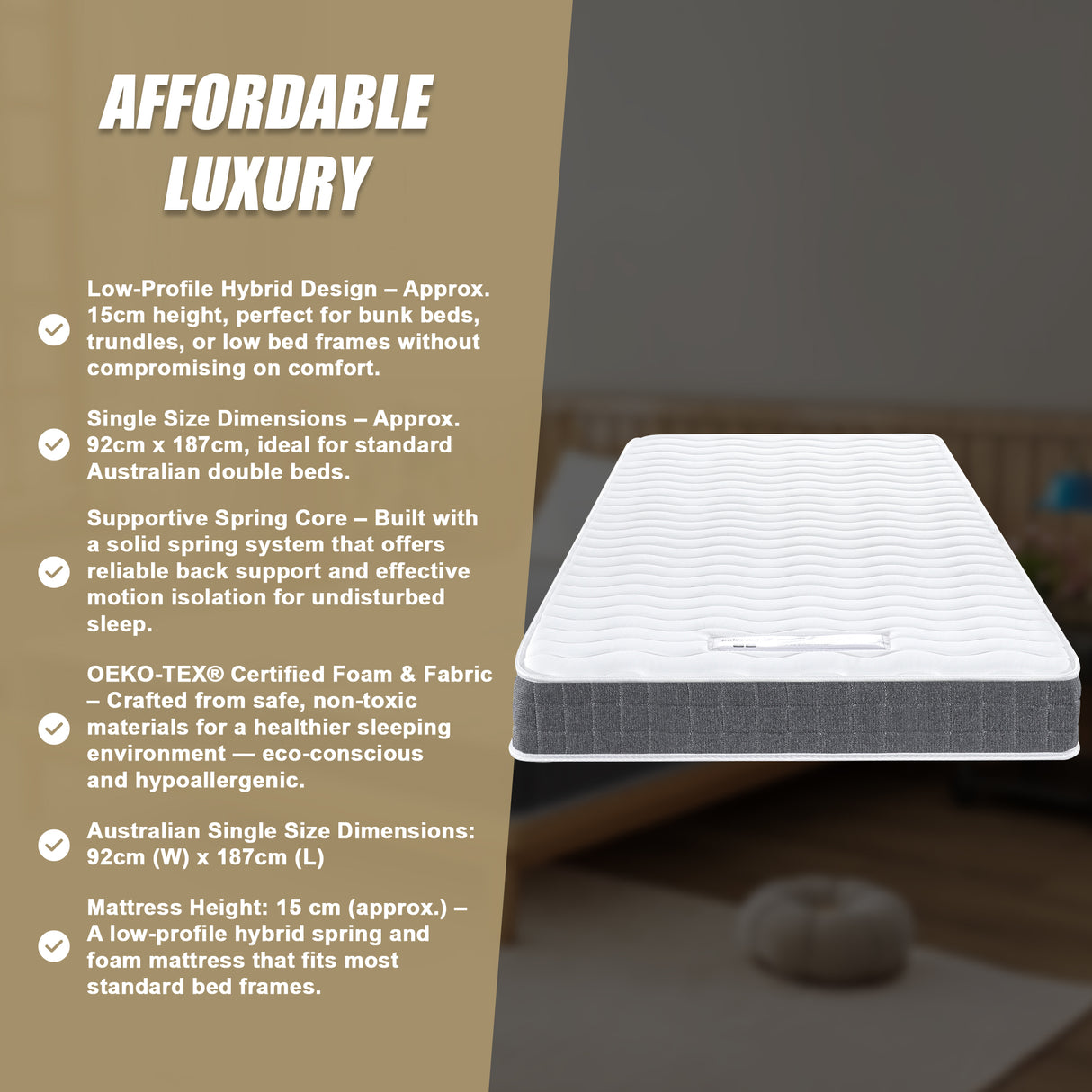 Single Memory Foam Mattress – OEKO-TEX® Textile & CertiPUR-US® Certified Foam