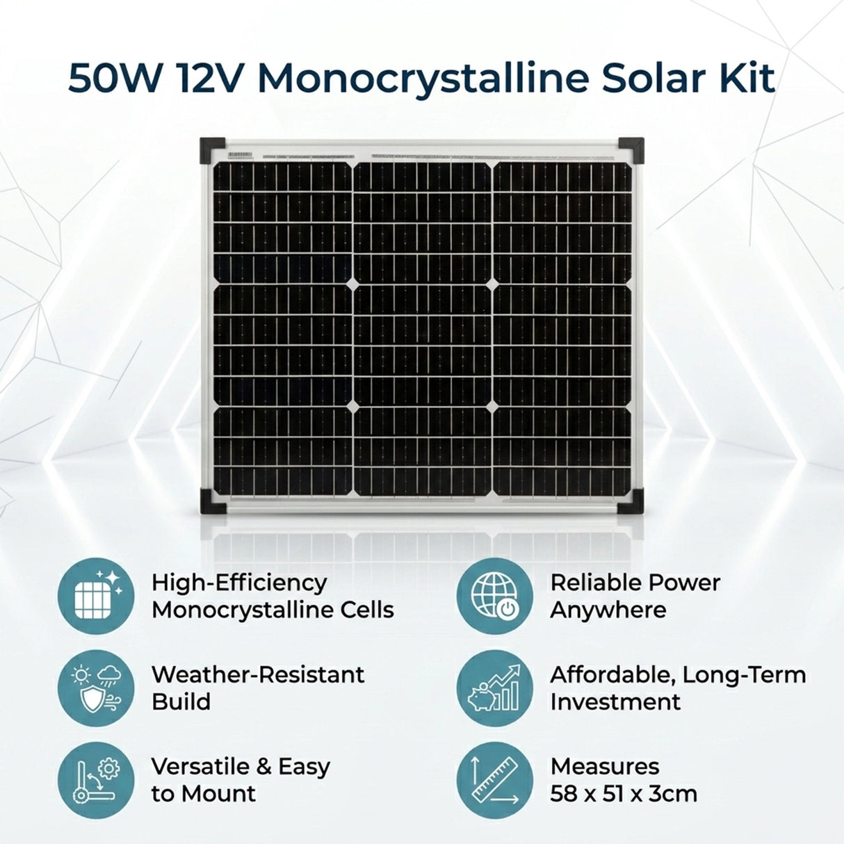 50W 12V Monocrystalline Solar Kit – PV Charger Panel for Off-Grid & RV