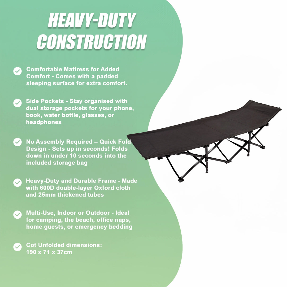 Camping Bed Elevated Cot with Mattress Foldable Outdoor Adult Sleeping
