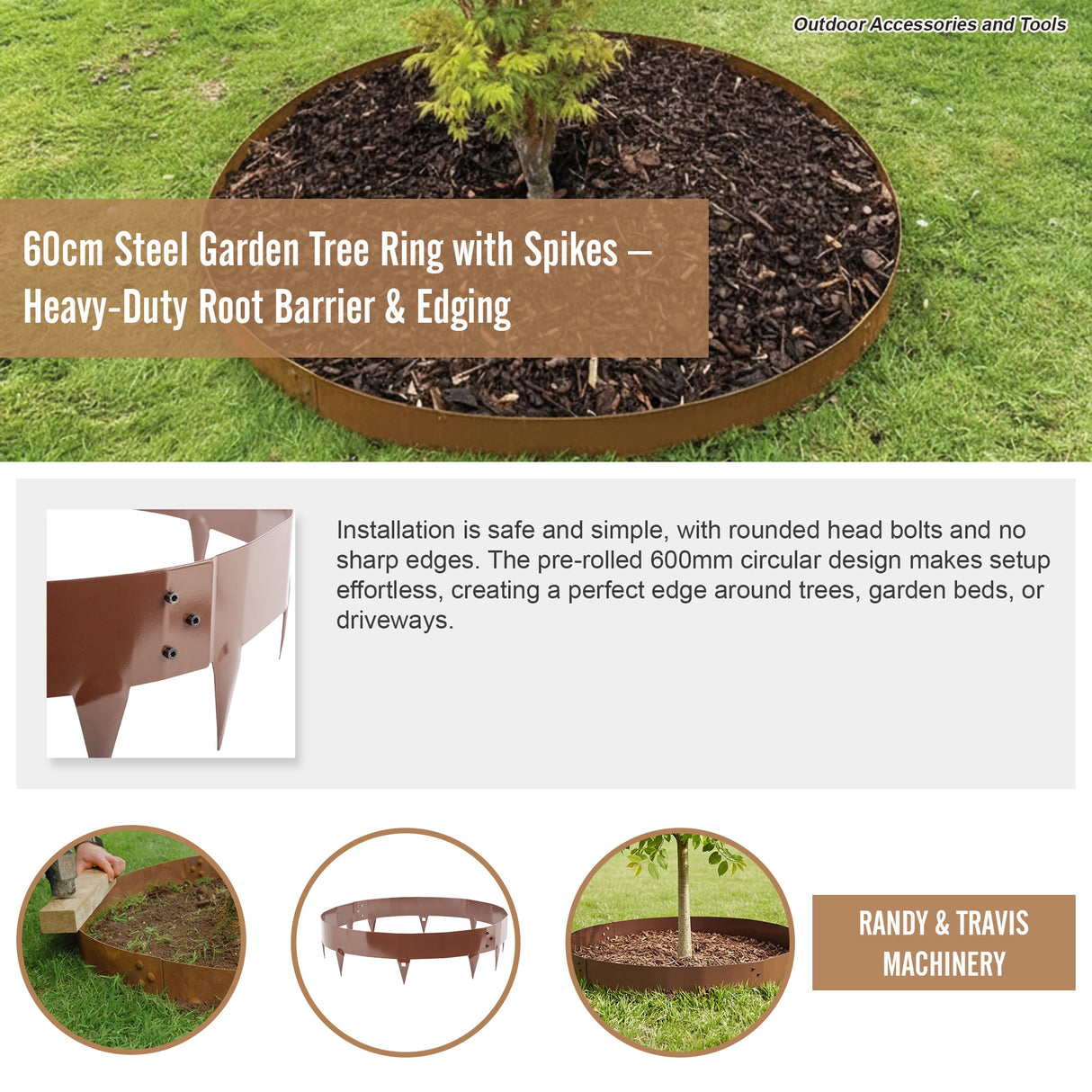 60cm Steel Garden Tree Ring with Spikes – Heavy-Duty Root Barrier & Edging