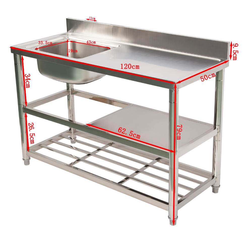 Freestanding Stainless Steel Kitchen Sink 120x50x79cm – Commercial Utility Wash Basin