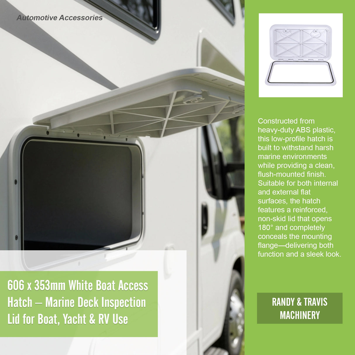 606 x 353mm White Boat Access Hatch – Marine Deck Inspection Lid for Boat, Yacht & RV Use