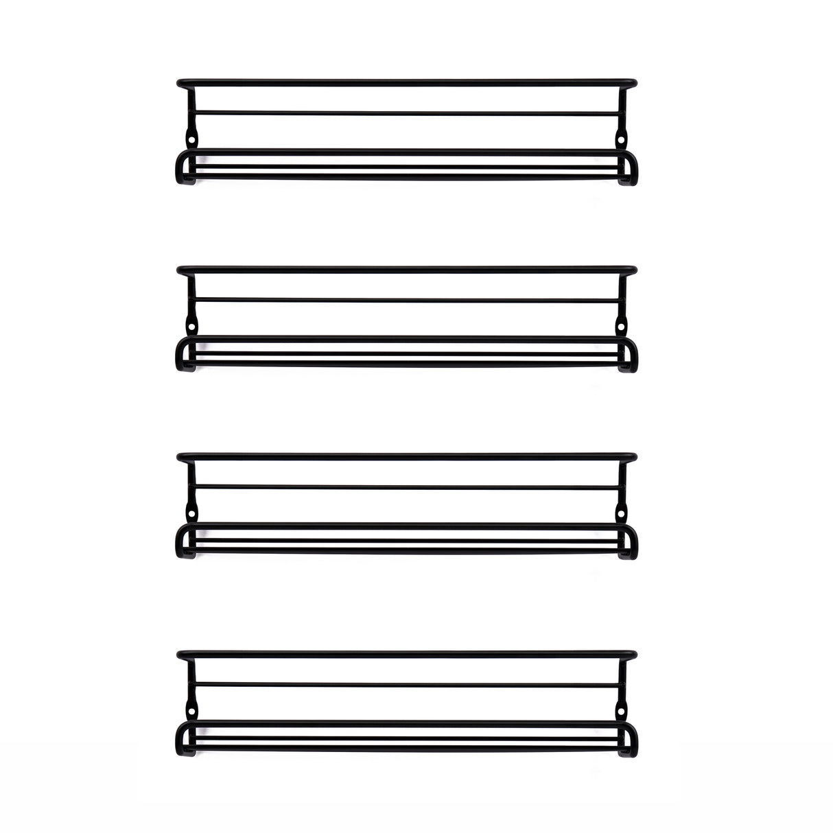 4pc Black Iron Wall Spice Rack – Kitchen Storage Shelf Set