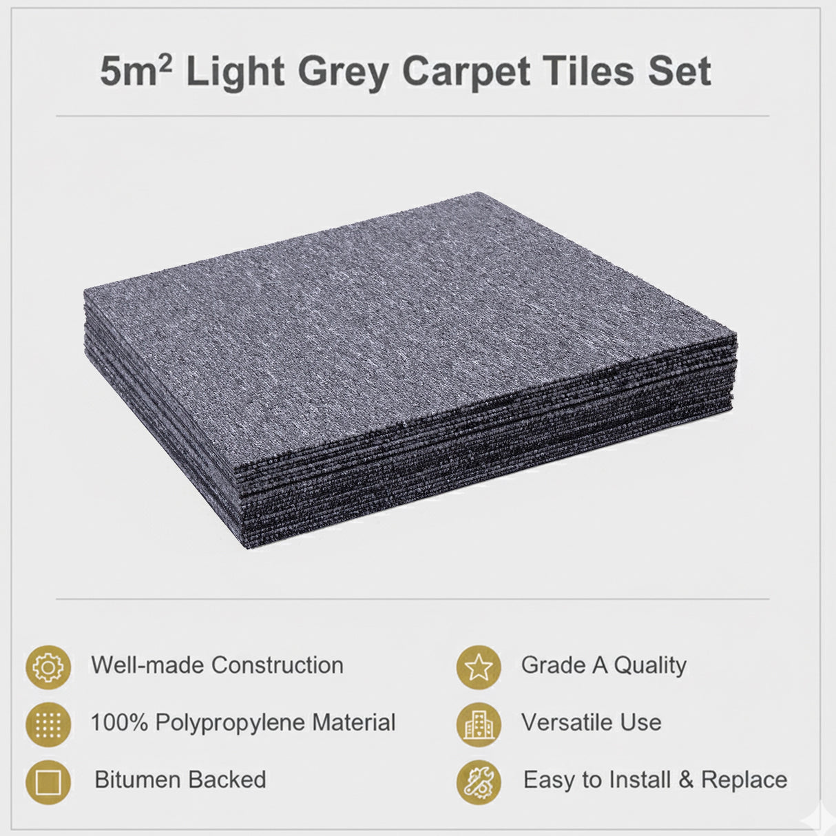 5m² Light Grey Carpet Tiles Set – Commercial & Domestic Flooring for Office, Retail, Home