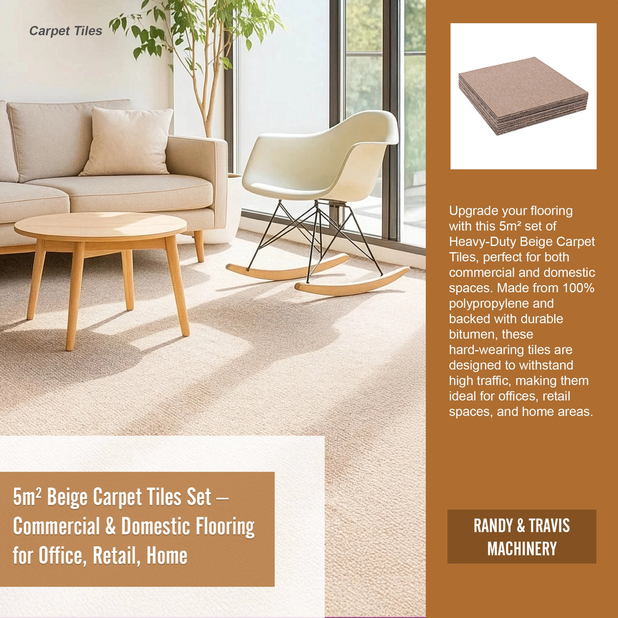 5m² Beige Carpet Tiles Set – Commercial & Domestic Flooring for Office, Retail, Home