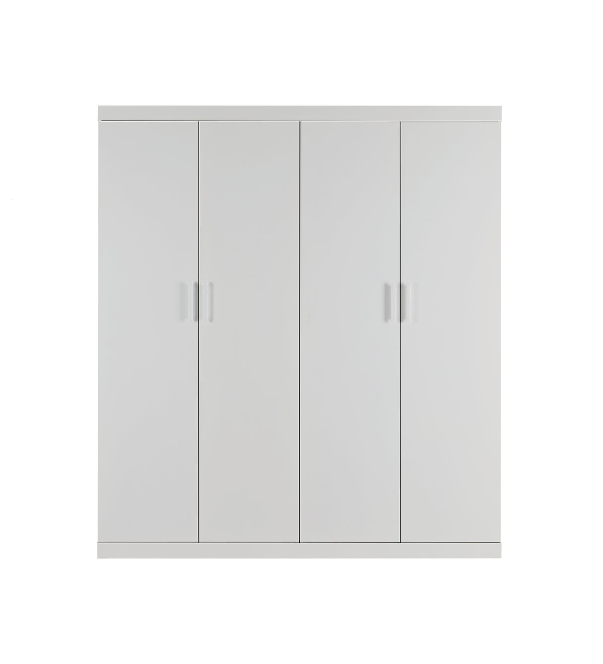 4 Door White Wardrobe Cabinet – Hanging Rail, Shelves & White Handles