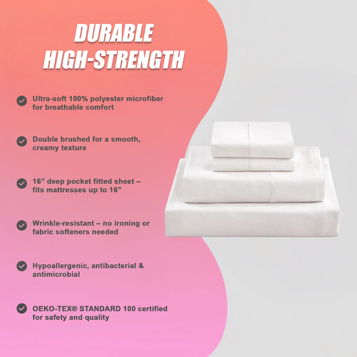 King Bed Sheet Set – 1800 Series Microfiber, Deep Pocket, Soft & Breathable, White