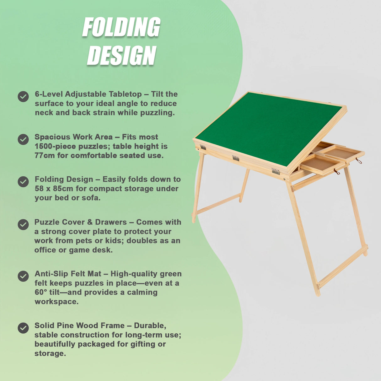 1500-Piece Jigsaw Puzzle Table with Folding Legs – Portable Puzzle Storage Board