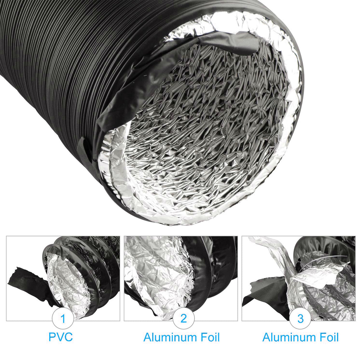 Flexible Aluminium Ducting 203mm x 7.6m 4 Layer Vent Hose HVAC Dryer