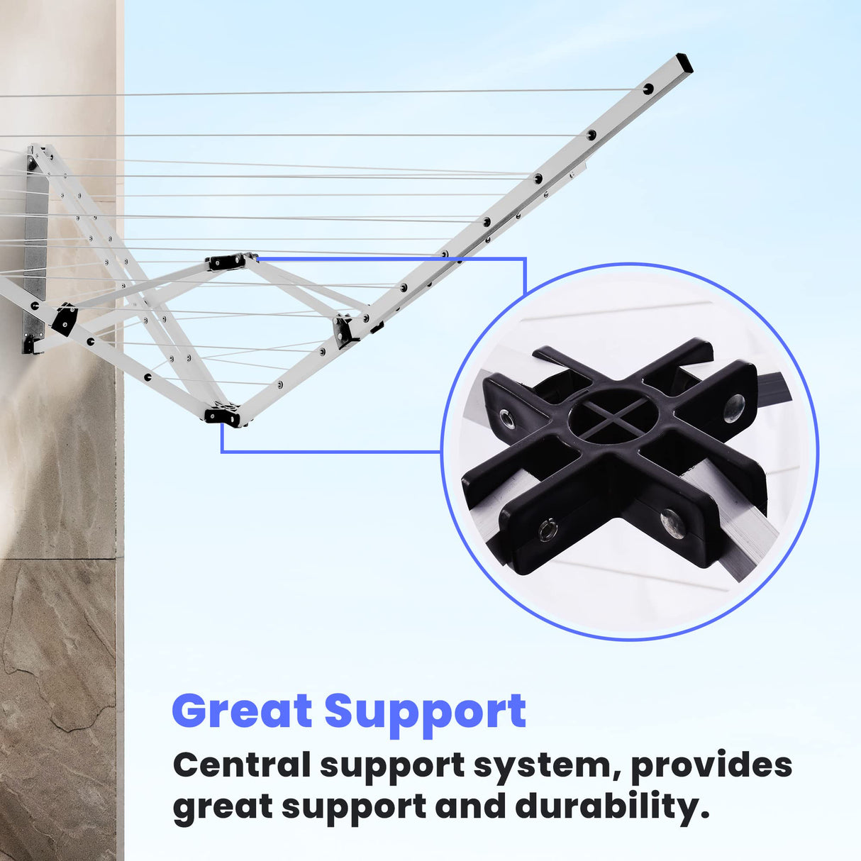 24m Folding Dryer for Laundry & Washing - Wall Mounted 5 Arm Clothes Airer
