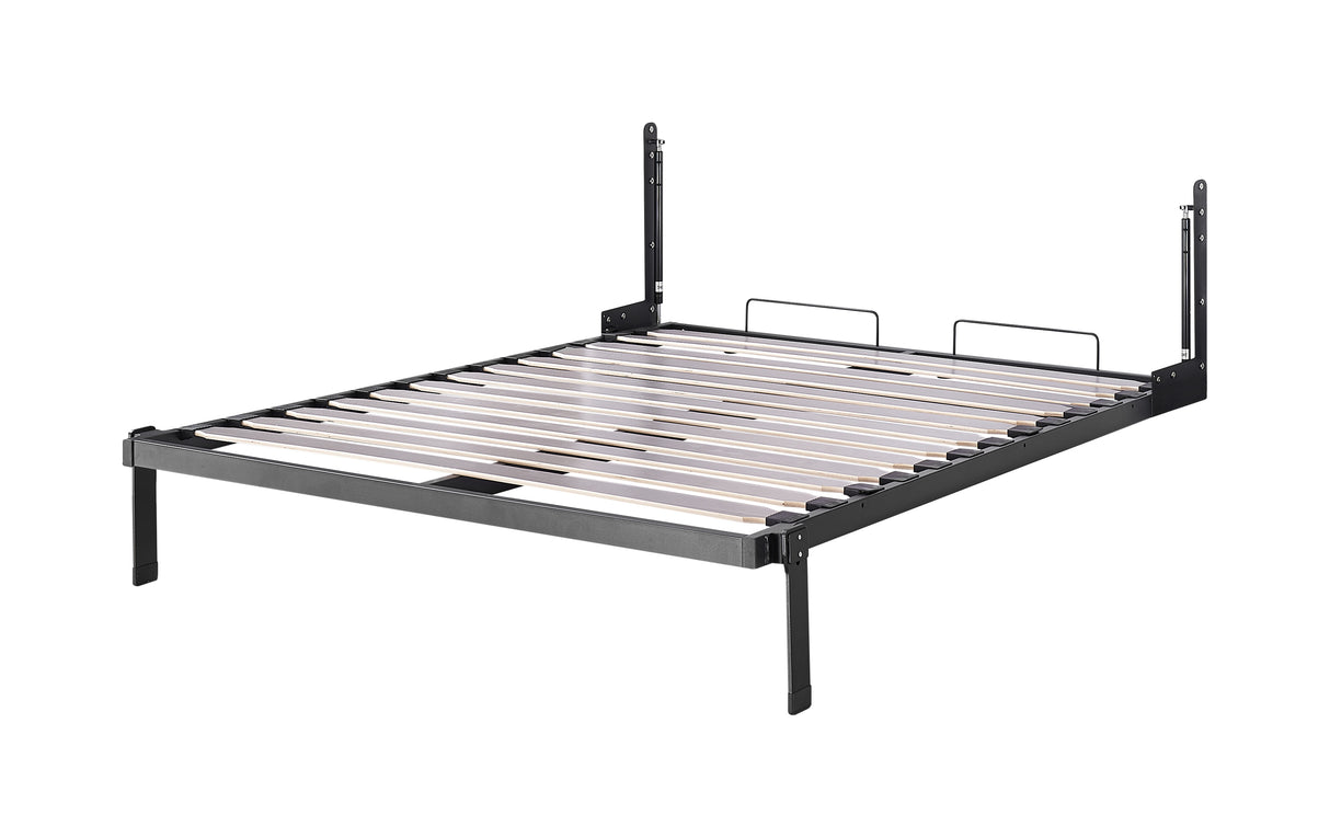 Double Wall Bed in White Gloss – Space Saving Murphy Bed Kit with Black Door Handle