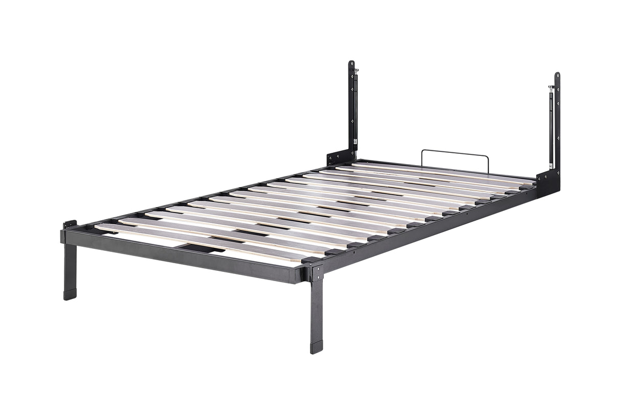King-single Wall Bed in White – Space Saving Murphy Bed Kit with Black Door Handle