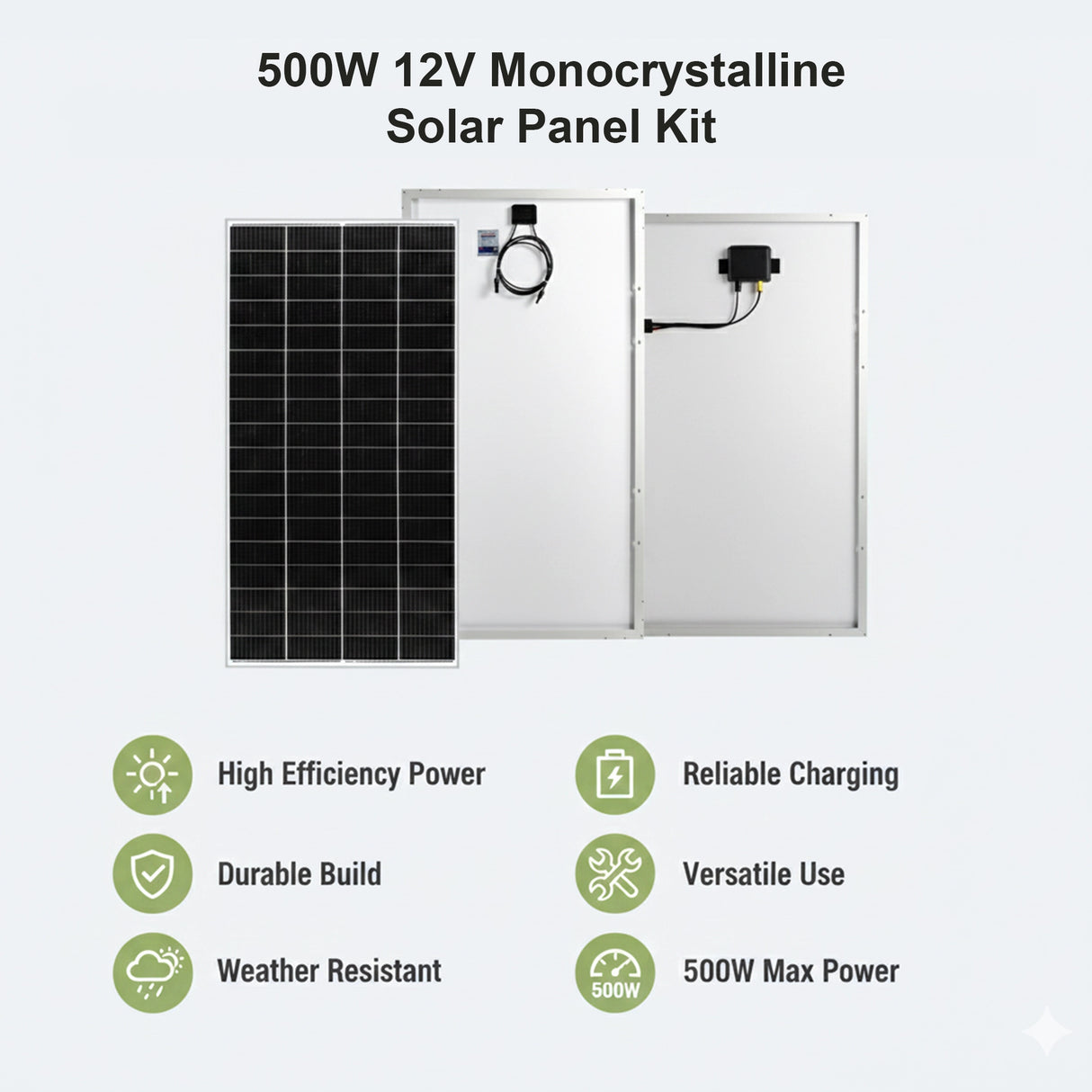 500W 12V Monocrystalline Solar Panel Kit – Battery Charger for Caravan, RV & Camping